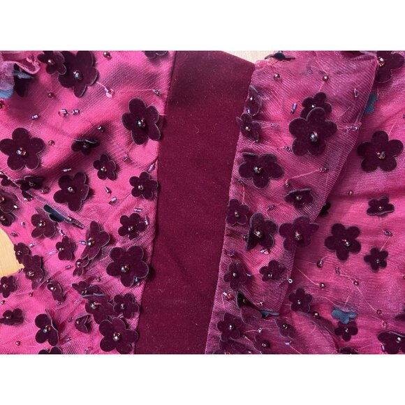 Mac Duggal, Floral Applique Cocktail Midi Dress in Burgundy Size 8 Prom Formal - Picture 11 of 12